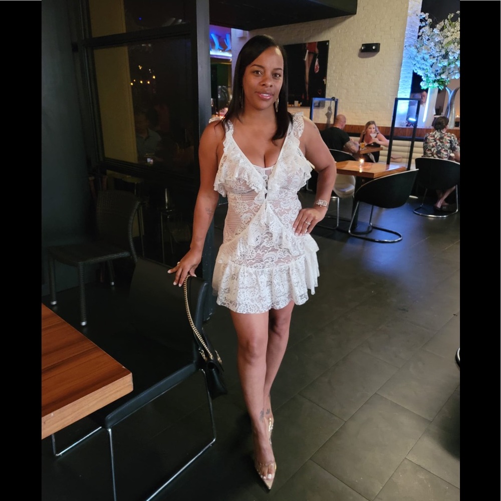 For Love & Lemon, lace mini w/nude slip underneath